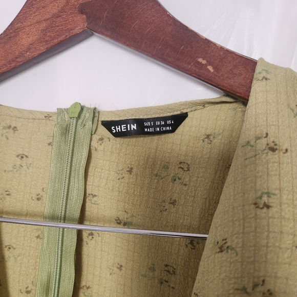 Olive Floral Tie-Front Cutout Open Back Mini Dress - Picture 14 of 15